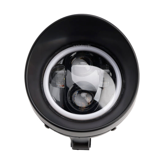 Black Motorcycle Beam Headlight Fog Lamp Custom Fits For Racer Bobber Chopper