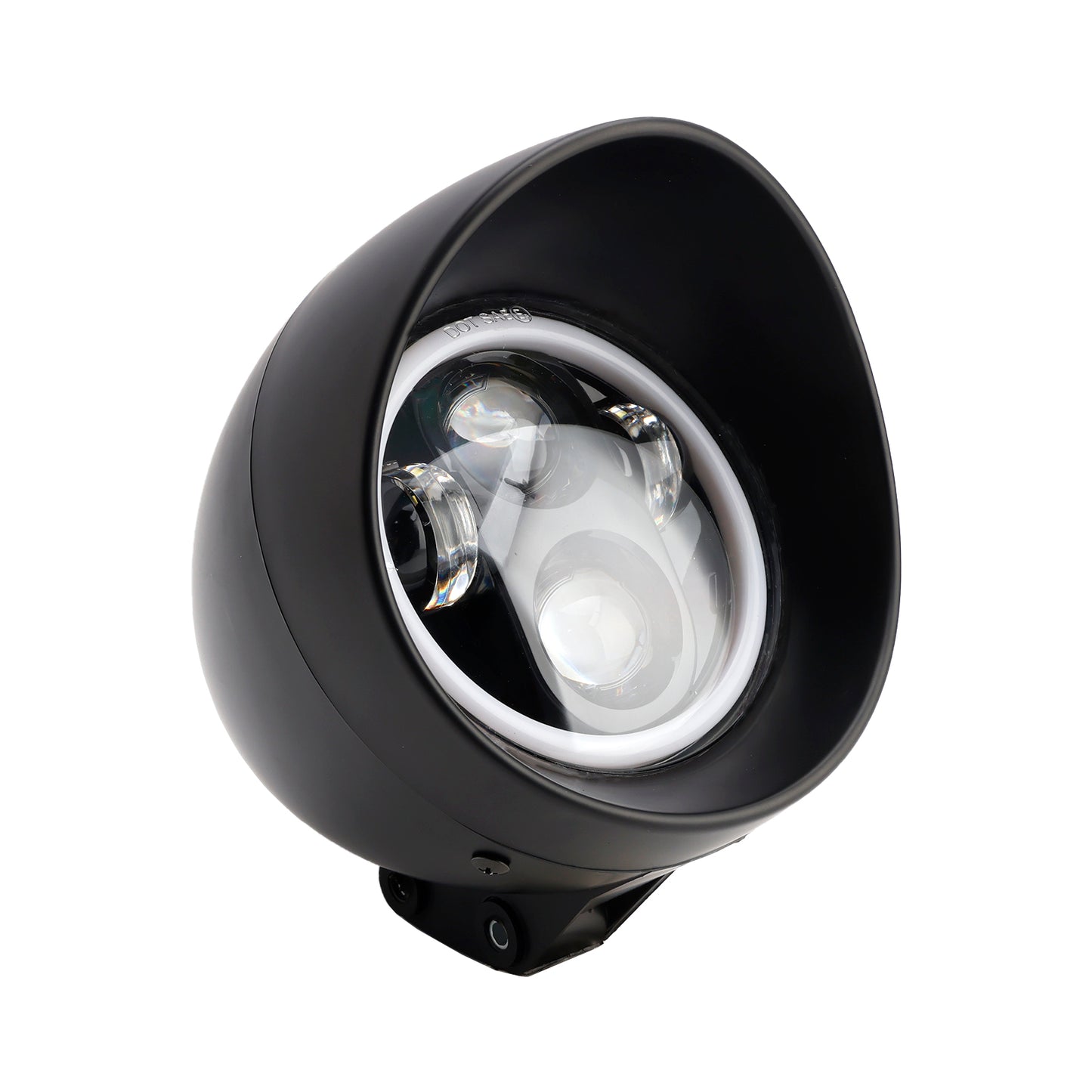Black Motorcycle Beam Headlight Fog Lamp Custom Fits For Racer Bobber Chopper