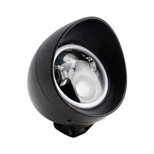 Black Motorcycle Beam Headlight Fog Lamp Custom Fits For Racer Bobber Chopper