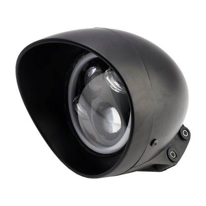 Black Motorcycle Beam Headlight Fog Lamp Custom Fits For Racer Bobber Chopper