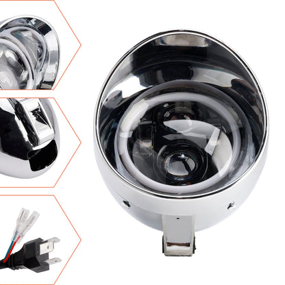 Chrome Motorcycle Beam Headlight Fog Lamp Custom Fits For Racer Bobber Chopper