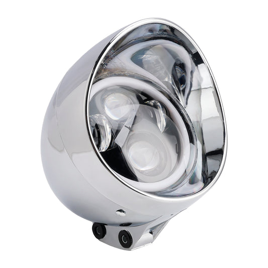 Chrome Motorcycle Beam Headlight Fog Lamp Custom Fits For Racer Bobber Chopper