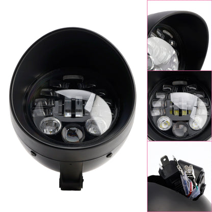 Racer Bobber Chopper Black Multifunctional Beam Headlight Fog Lamp Custom