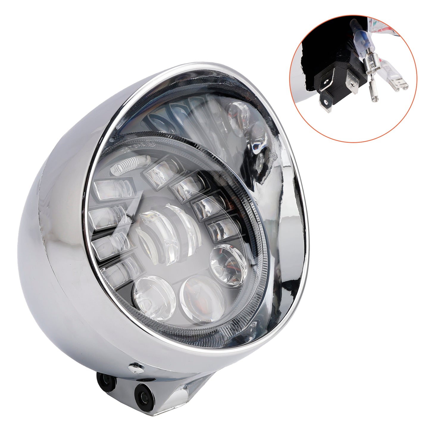 Racer Bobber Chrome Black Multifunctional Beam Headlight Fog Lamp Custom
