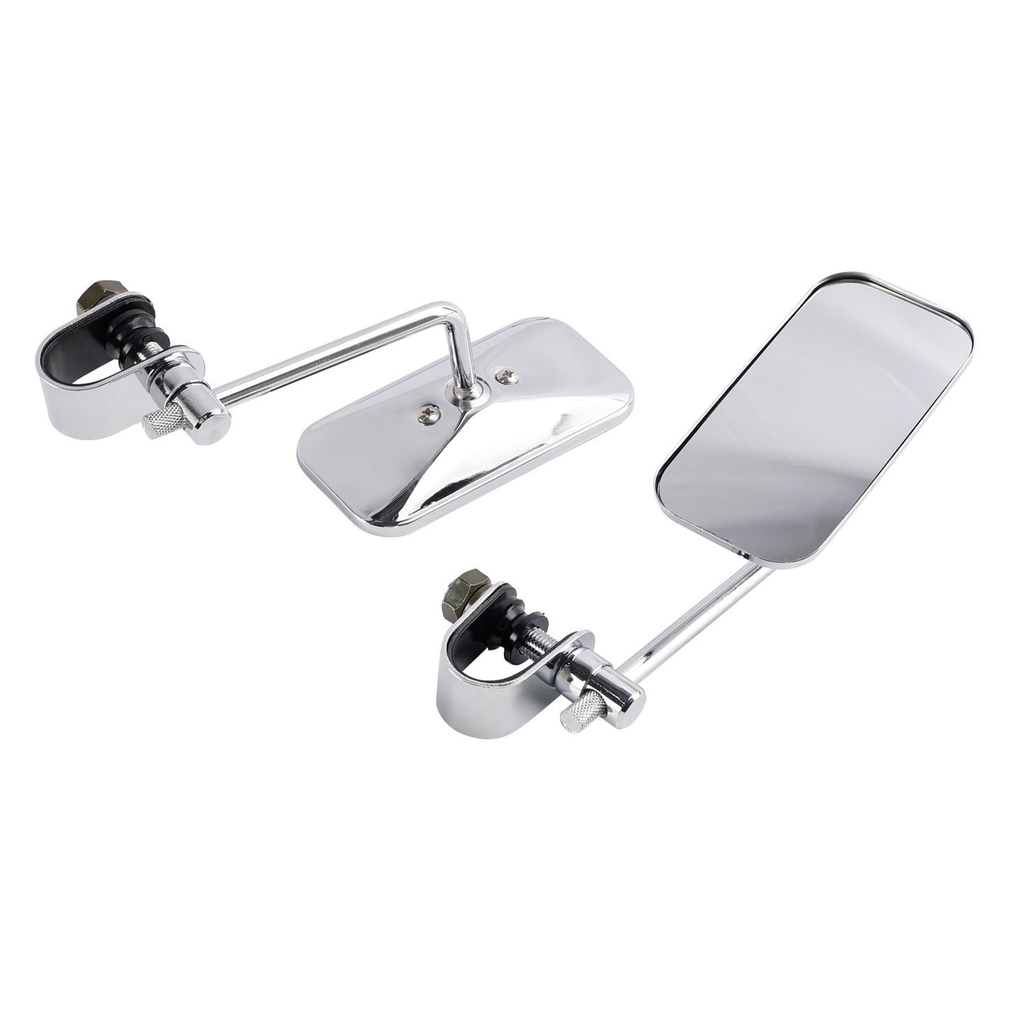 Chrome Retro Retangular Mirrors with clamp For Cafe Racer Bobber Chopper Tracker