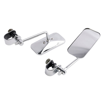 Chrome Retro Retangular Mirrors with clamp For Cafe Racer Bobber Chopper Tracker