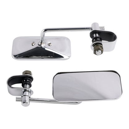 Chrome Retro Retangular Mirrors with clamp For Cafe Racer Bobber Chopper Tracker