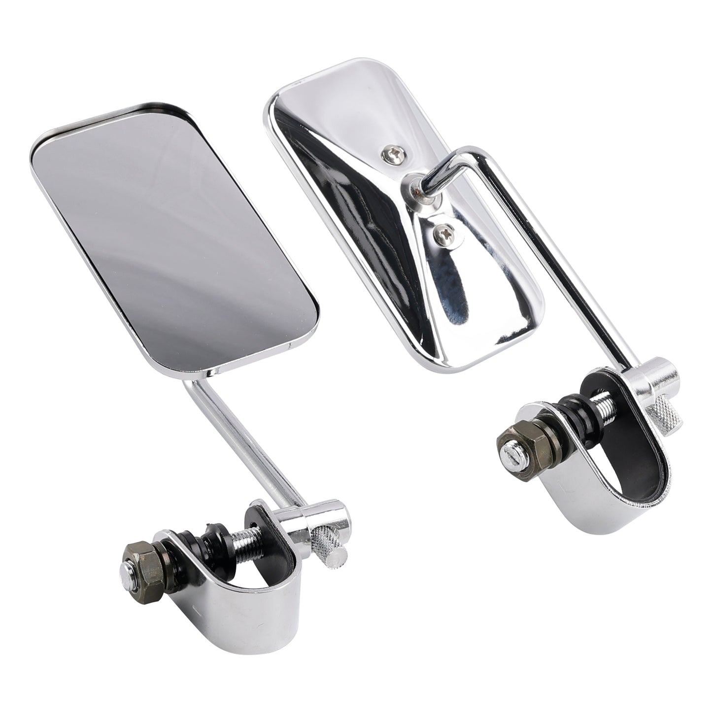 Chrome Retro Retangular Mirrors with clamp For Cafe Racer Bobber Chopper Tracker