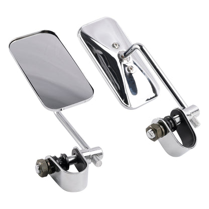 Chrome Retro Retangular Mirrors with clamp For Cafe Racer Bobber Chopper Tracker