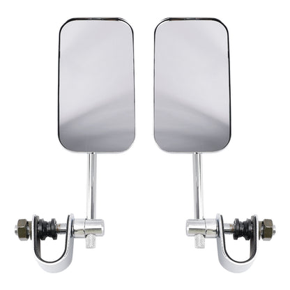 Chrome Retro Retangular Mirrors with clamp For Cafe Racer Bobber Chopper Tracker