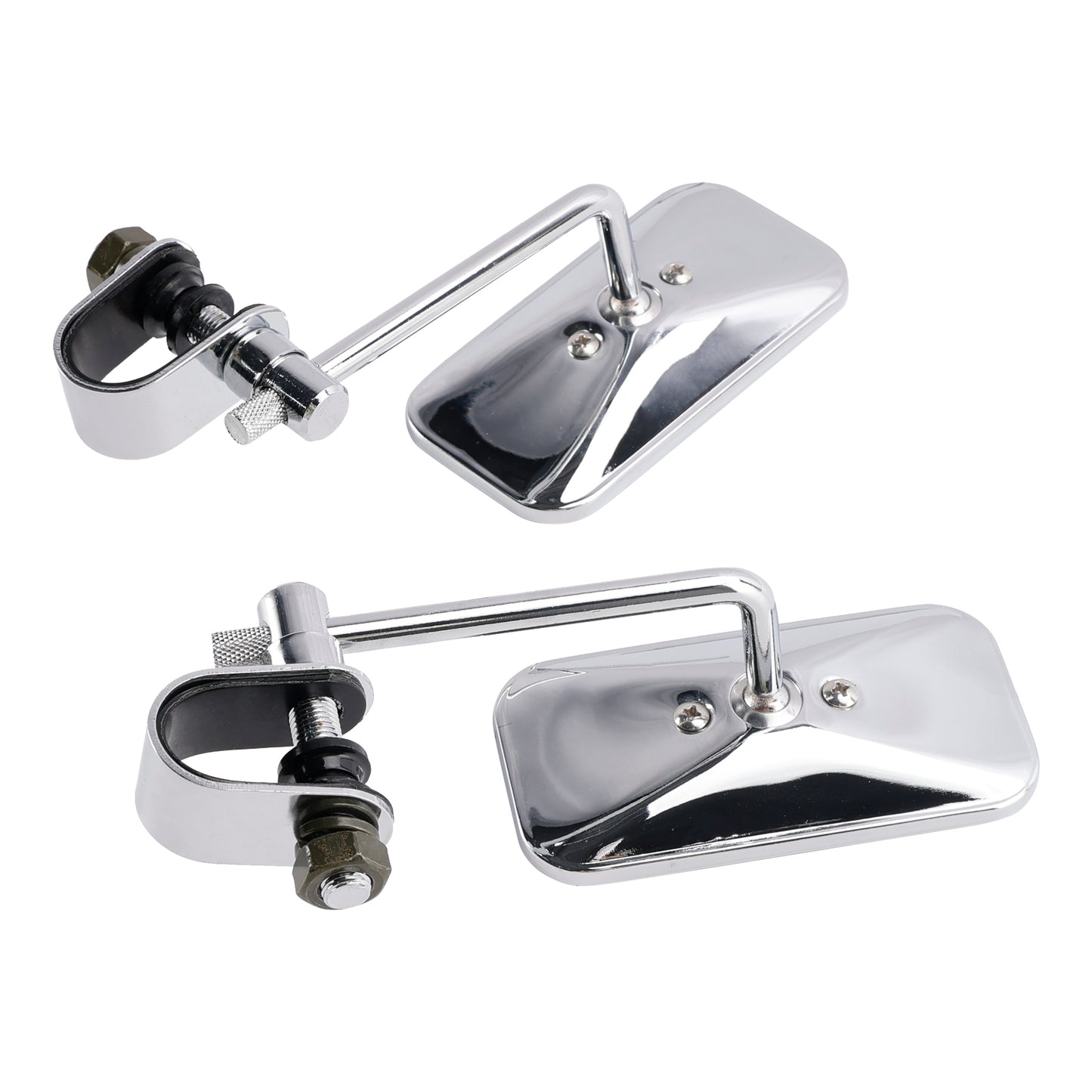 Chrome Retro Retangular Mirrors with clamp For Cafe Racer Bobber Chopper Tracker