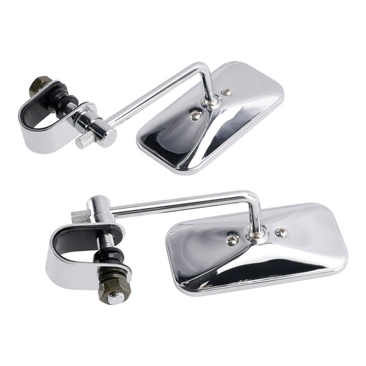 Chrome Retro Retangular Mirrors with clamp For Cafe Racer Bobber Chopper Tracker