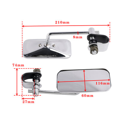 Chrome Retro Retangular Mirrors with clamp For Cafe Racer Bobber Chopper Tracker