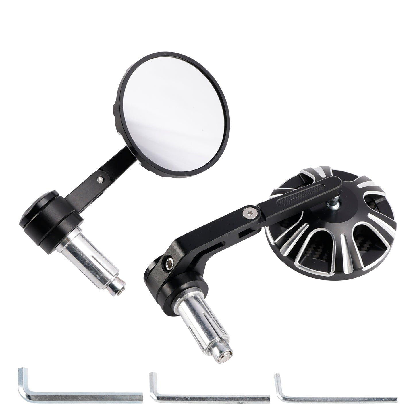 CNC Aluminium Carbon Black 3" Round Bar End Mirror Set 7/8" 1" Universal Fit