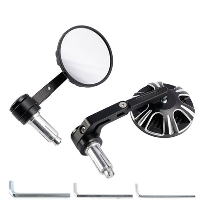 CNC Aluminium Carbon Black 3" Round Bar End Mirror Set 7/8" 1" Universal Fit