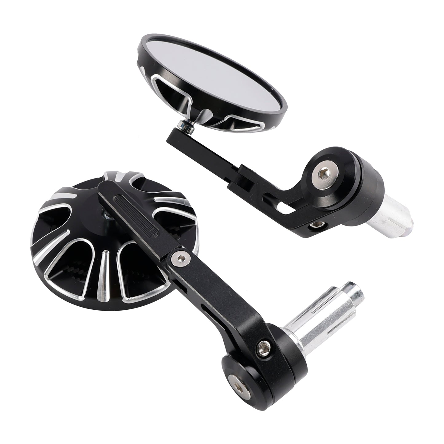 CNC Aluminium Carbon Black 3" Round Bar End Mirror Set 7/8" 1" Universal Fit