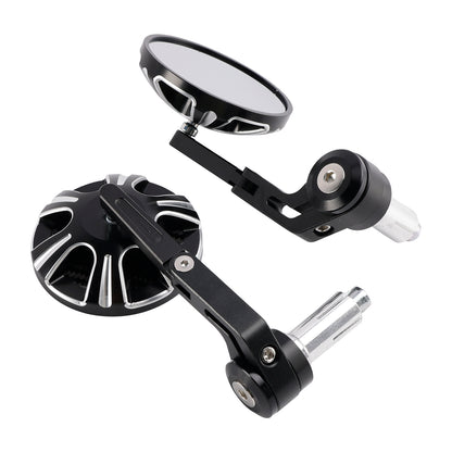 CNC Aluminium Carbon Black 3" Round Bar End Mirror Set 7/8" 1" Universal Fit