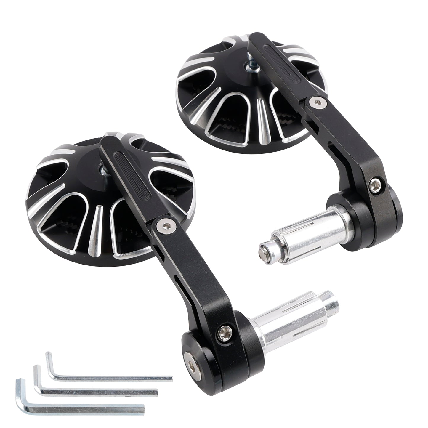 CNC Aluminium Carbon Black 3" Round Bar End Mirror Set 7/8" 1" Universal Fit