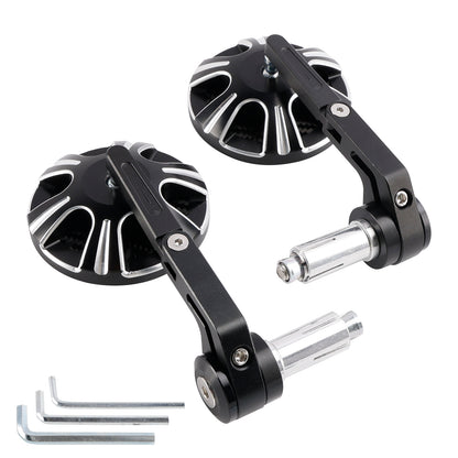 CNC Aluminium Carbon Black 3" Round Bar End Mirror Set 7/8" 1" Universal Fit