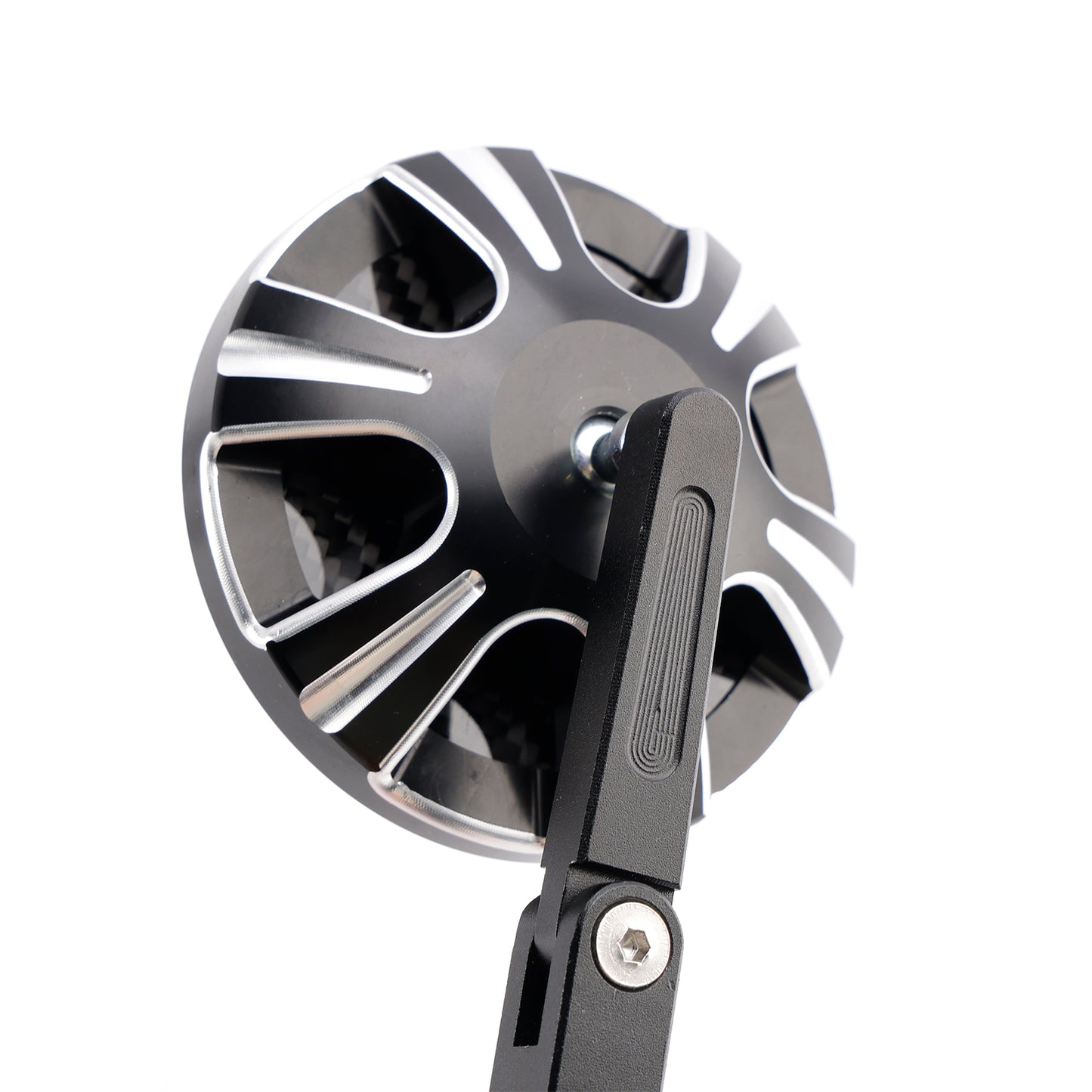 CNC Aluminium Carbon Black 3" Round Bar End Mirror Set 7/8" 1" Universal Fit