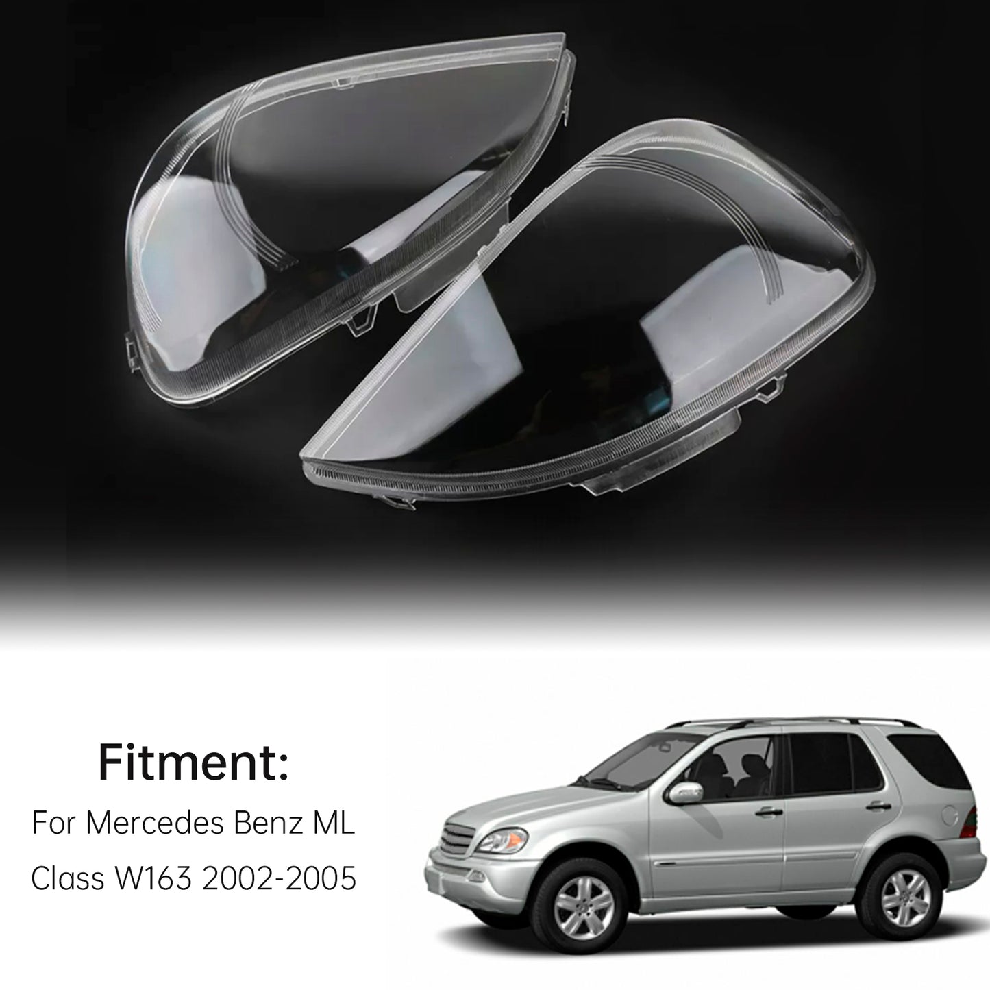 2PCS Front Headlight Glass Clear For Mercedes Benz ML-Class W163 2002-2005