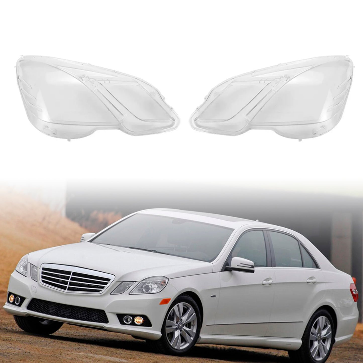 2PCS Front Headlight Glass Clear Cover For Mercedes Benz E-Class W212 2009-2014