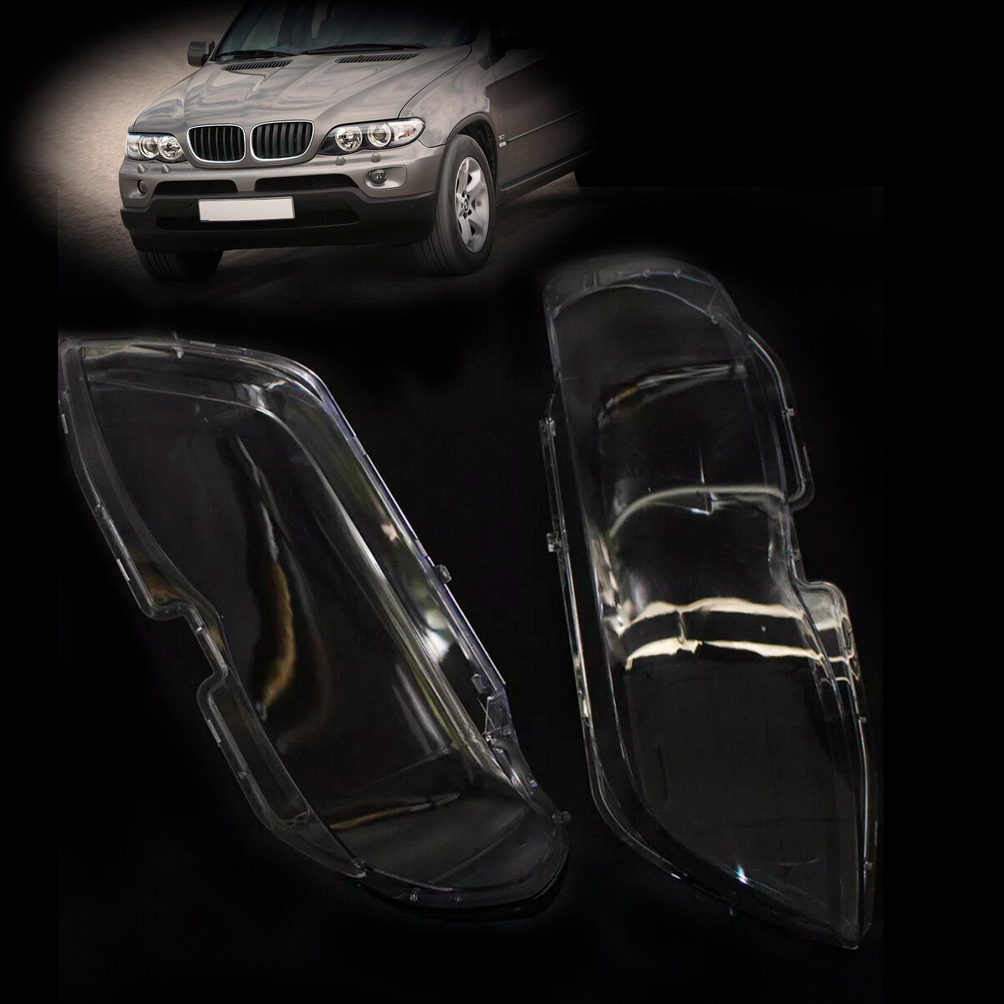 2PCS Front Headlight Glass Clear Cover For BMW X5 E53 2004-2006