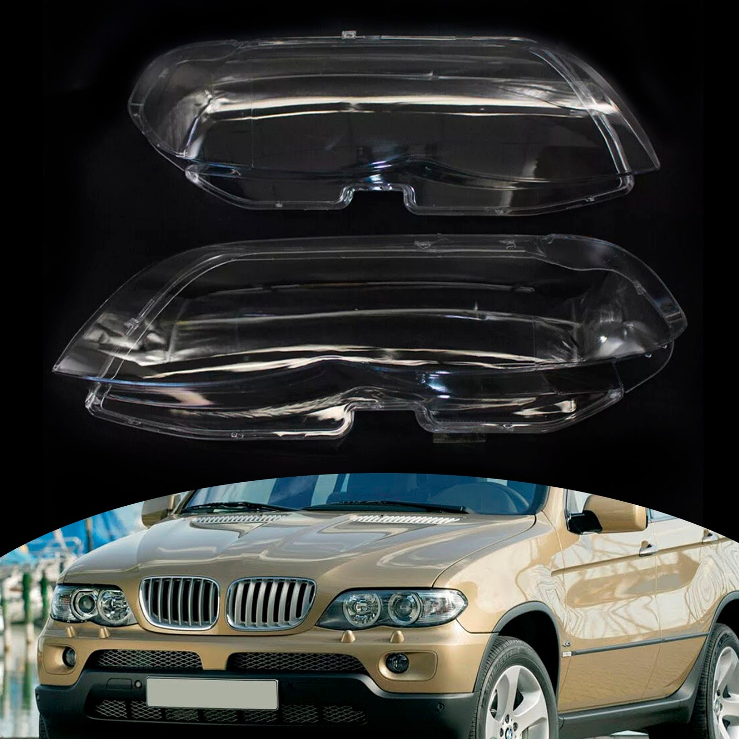 2PCS Front Headlight Glass Clear Cover For BMW X5 E53 2004-2006