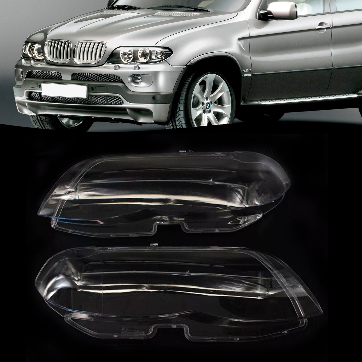 2PCS Front Headlight Glass Clear Cover For BMW X5 E53 2004-2006