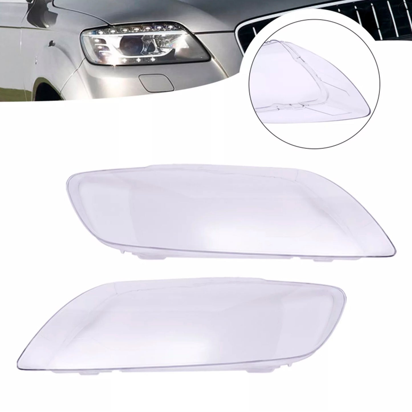 2PCS Front Headlight Glass Clear Cover For Audi Q7 2006-2015