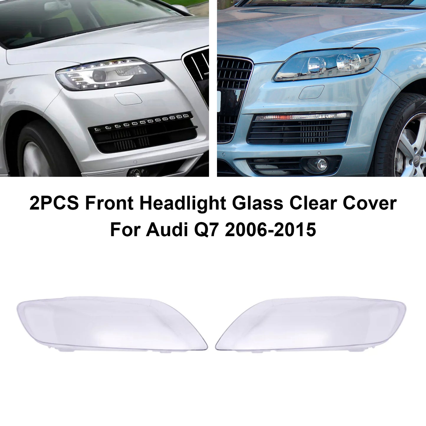 2PCS Front Headlight Glass Clear Cover For Audi Q7 2006-2015