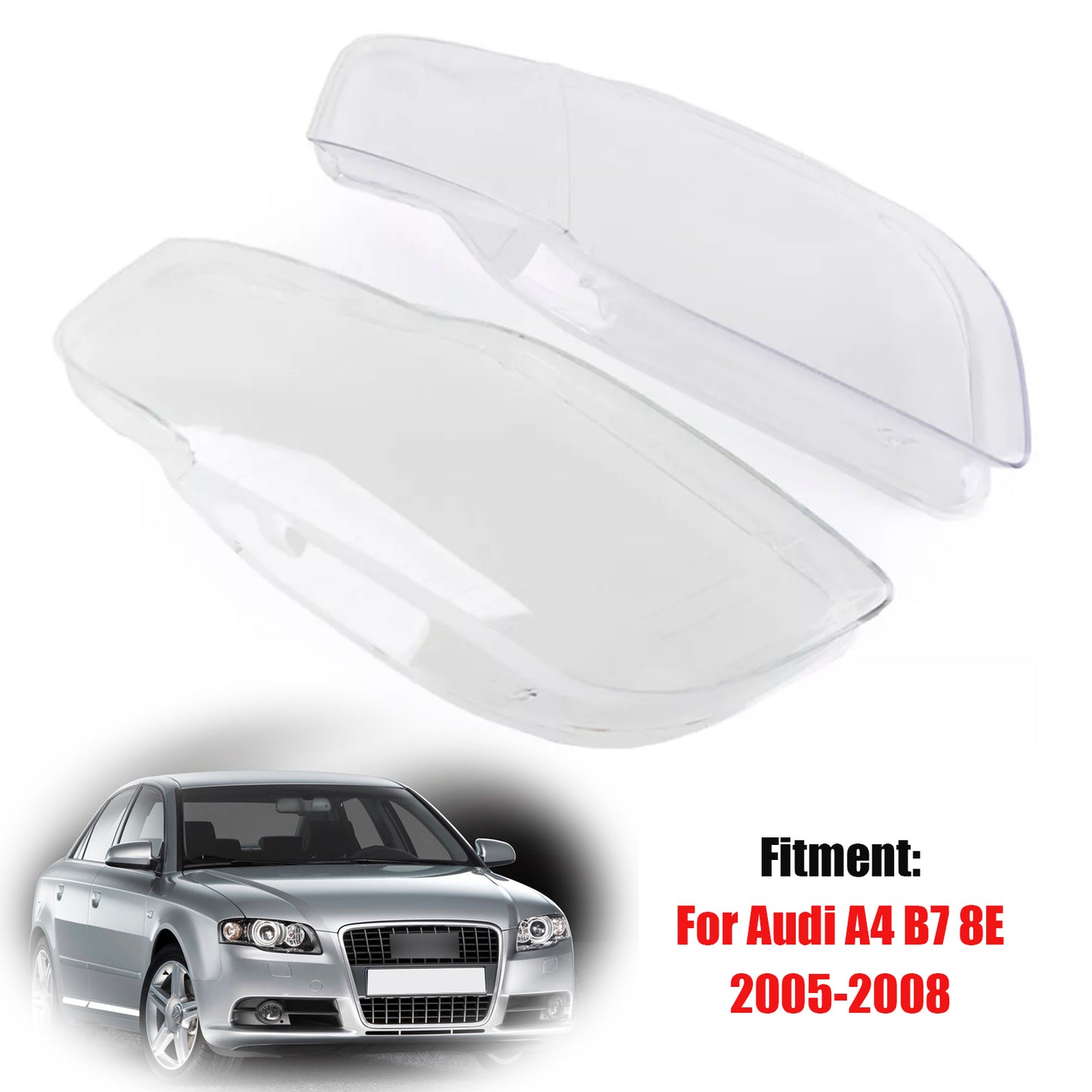 2PCS Front Headlight Glass Clear Cover For Audi A4 B7 8E 2005-2008