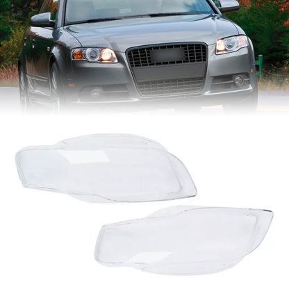 2PCS Front Headlight Glass Clear Cover For Audi A4 B7 8E 2005-2008