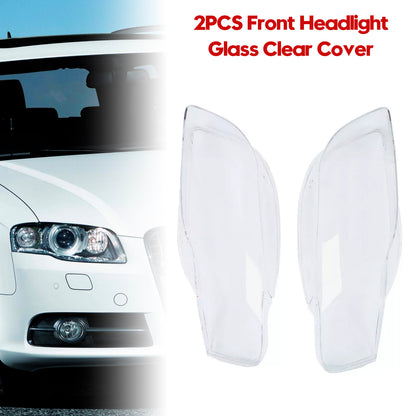 2PCS Front Headlight Glass Clear Cover For Audi A4 B7 8E 2005-2008