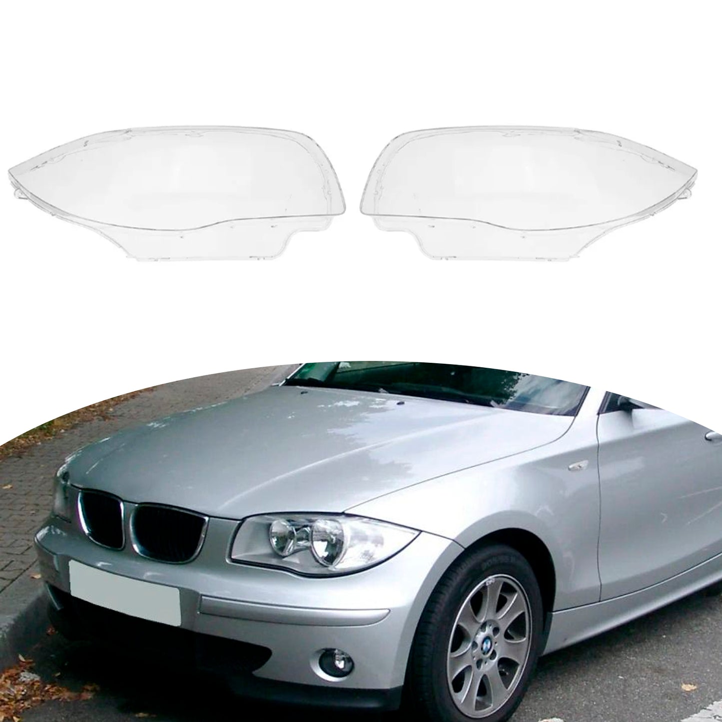 2PCS Front Headlight Glass Clear Cover For BMW 1-Series E81 E82 E87 E88 2003-2011