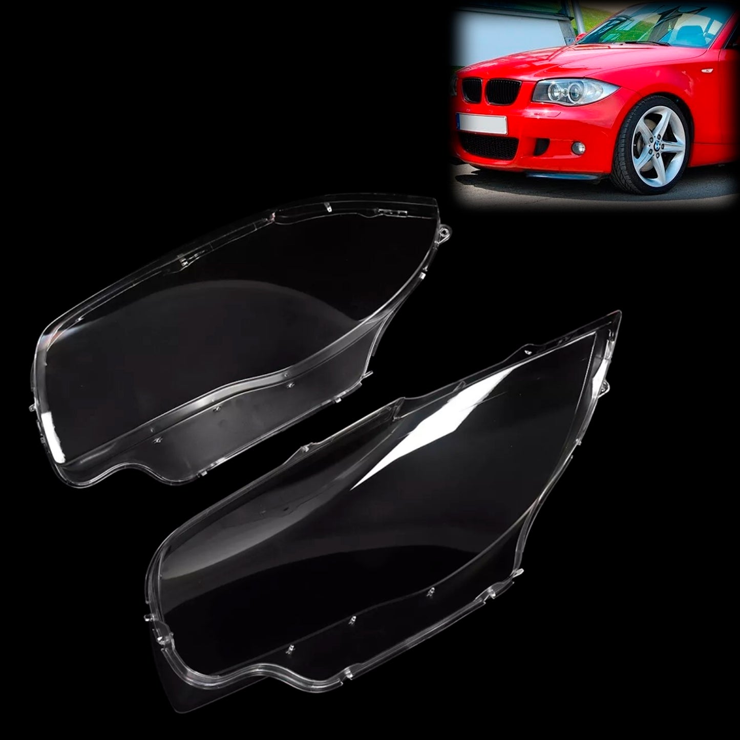 2PCS Front Headlight Glass Clear Cover For BMW 1-Series E81 E82 E87 E88 2003-2011