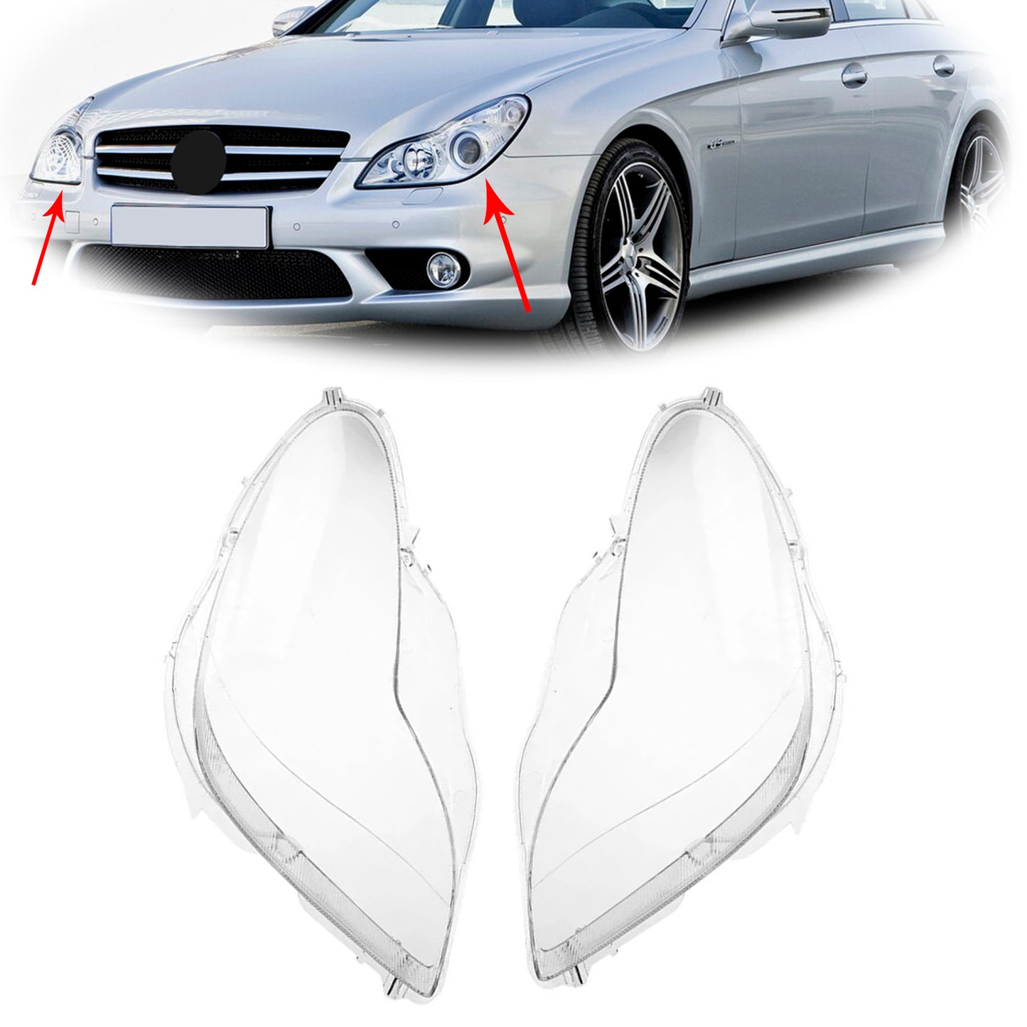 2PCS Front Headlight Glass Clear Cover For Mercedes W219 CLS350 CLS500 2006-2011