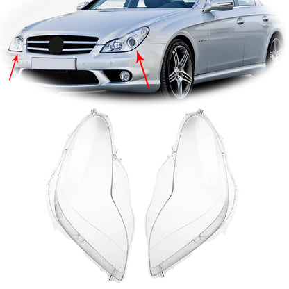 2PCS Front Headlight Glass Clear Cover For Mercedes W219 CLS350 CLS500 2006-2011