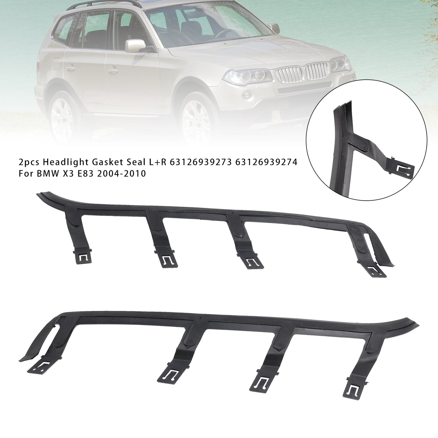 2pcs Headlight Gasket Seal L+R 63126939273 63126939274 For BMW X3 E83 2004-2010