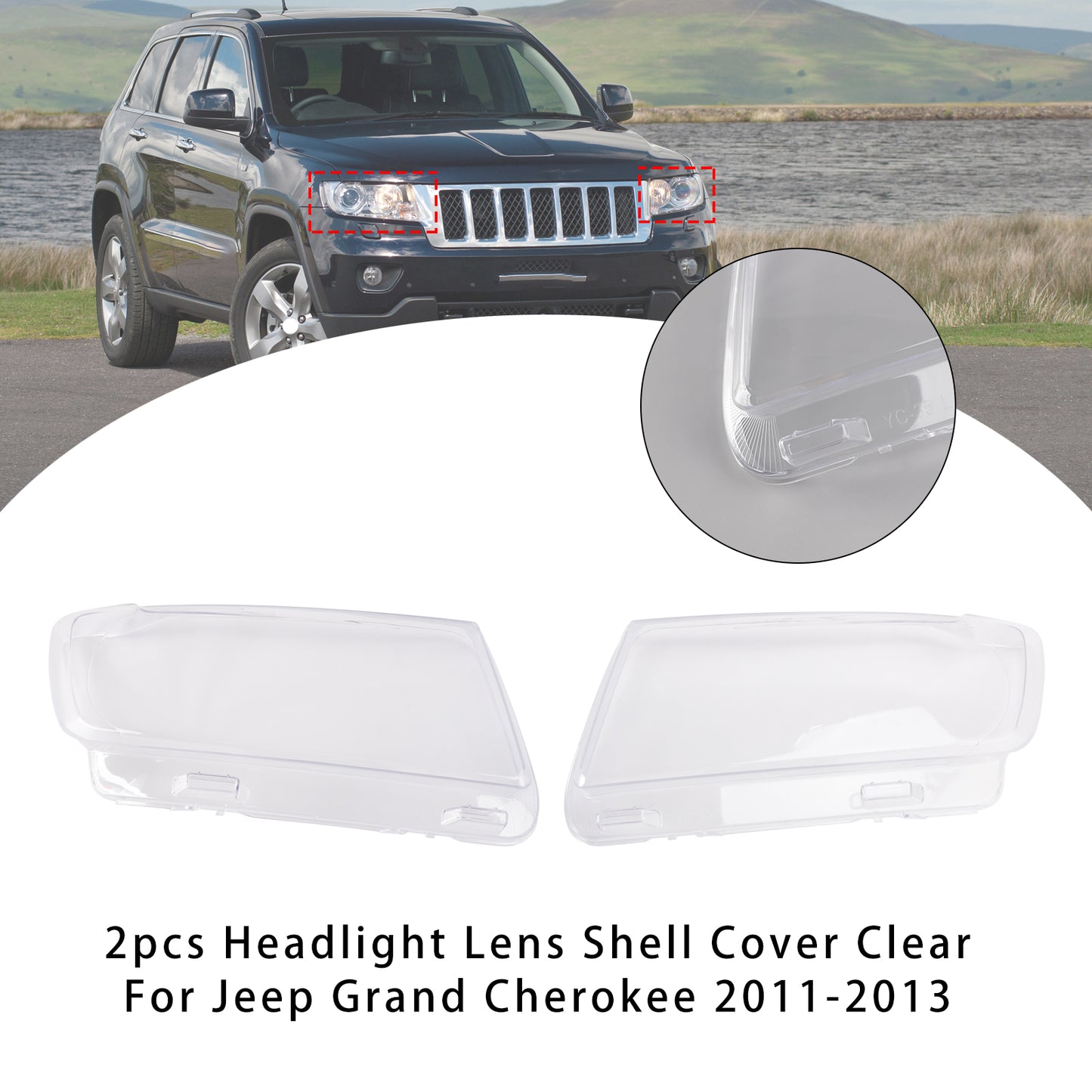 2pcs Headlight Lens Shell Cover Clear For Jeep Grand Cherokee 2011-2013