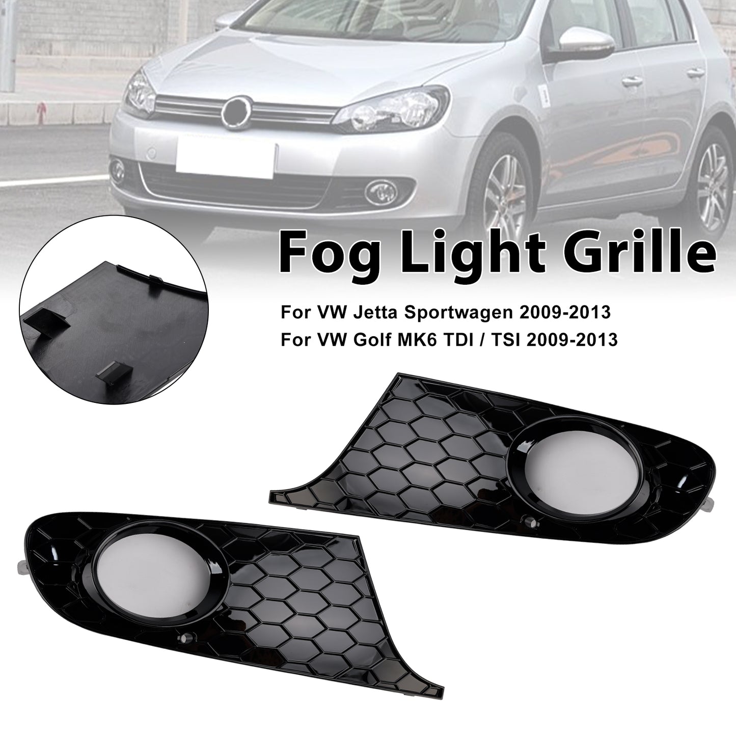 2PCS Fog Light Cover Grille Grill 5K0853666 Fit VW MK6 Golf Jetta 2009-2013