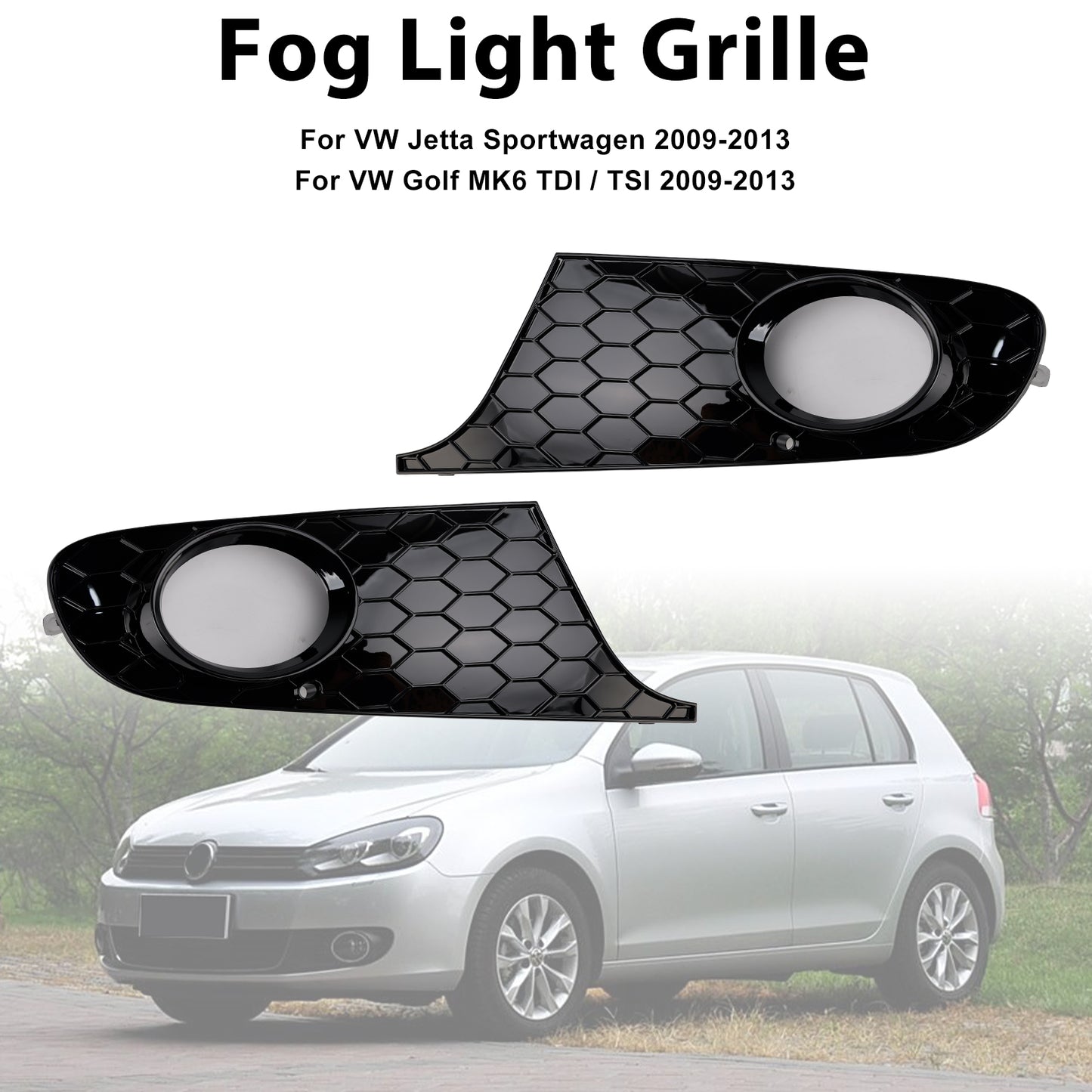 2PCS Fog Light Cover Grille Grill 5K0853666 Fit VW MK6 Golf Jetta 2009-2013