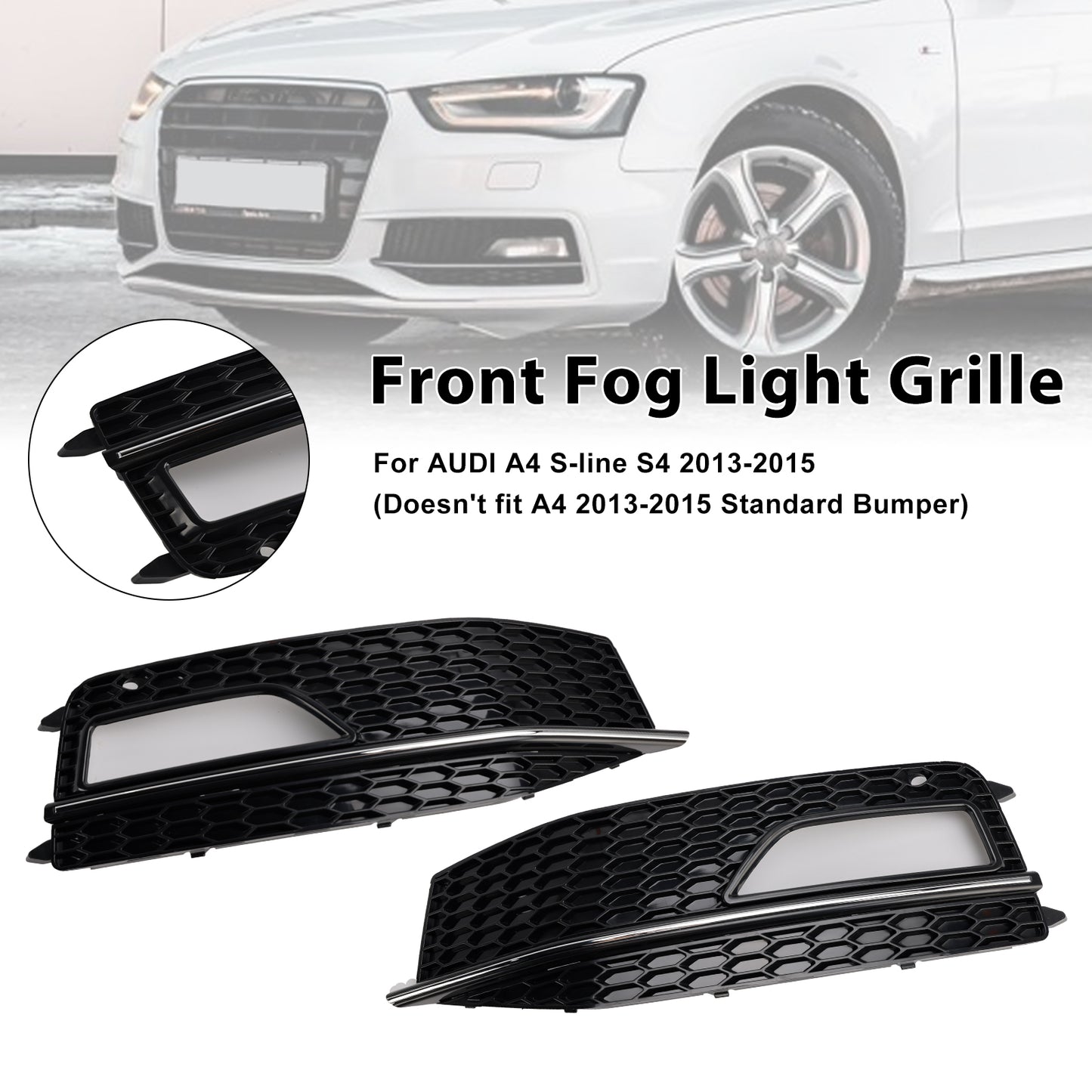 2PCS Bumper Fog Light Lamp Cover Grill Grille Fit Audi A4 S-line S4 2013-2015