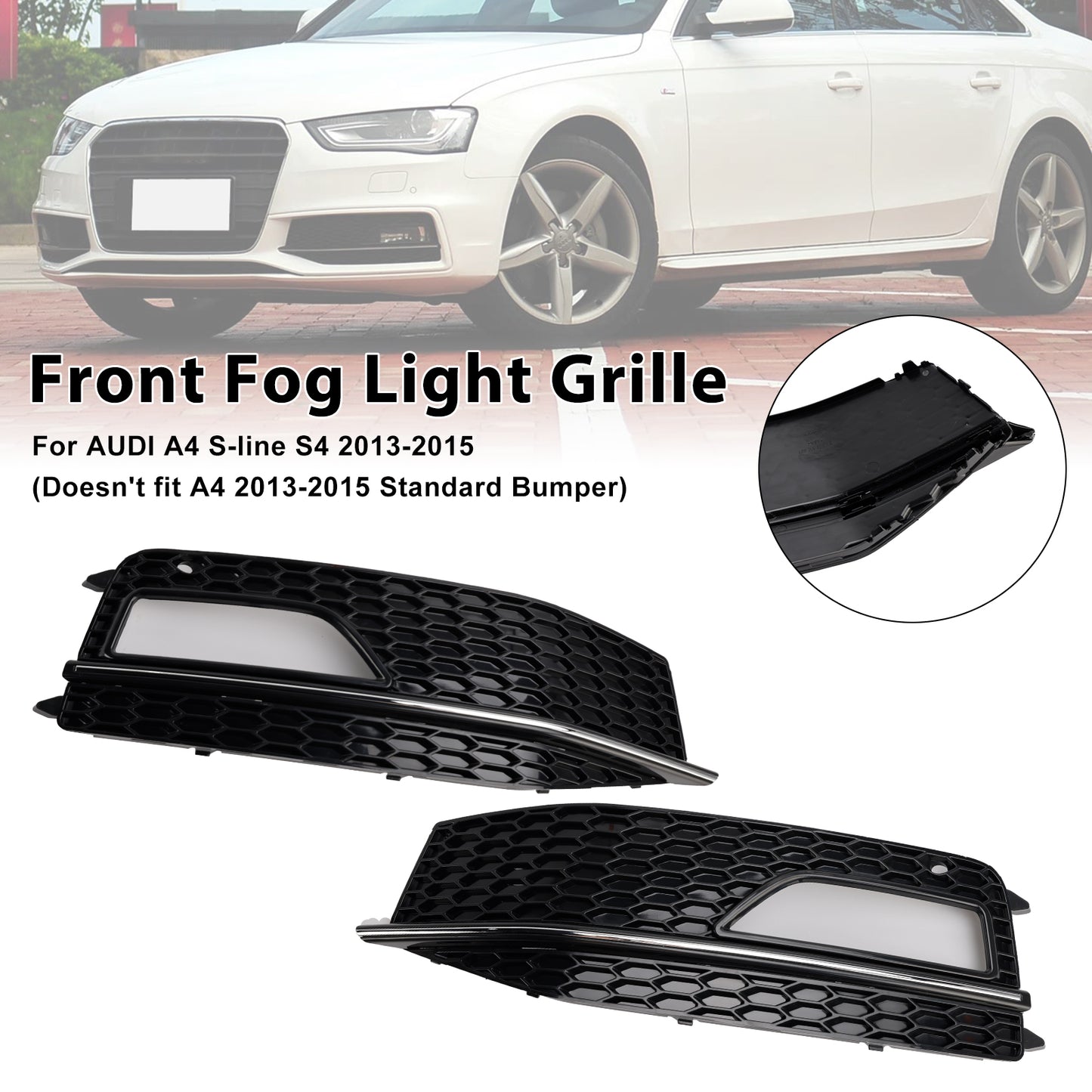 2PCS Bumper Fog Light Lamp Cover Grill Grille Fit Audi A4 S-line S4 2013-2015