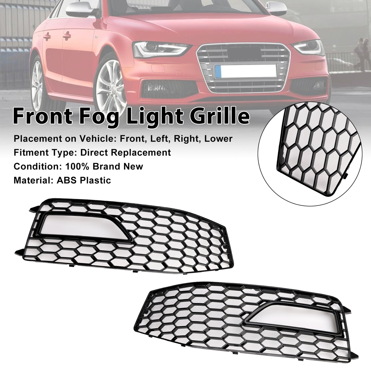 2PCS Bumper Fog Light Lamp Cover Grille Grill Fit Audi A4 S-line S4 2013-2015