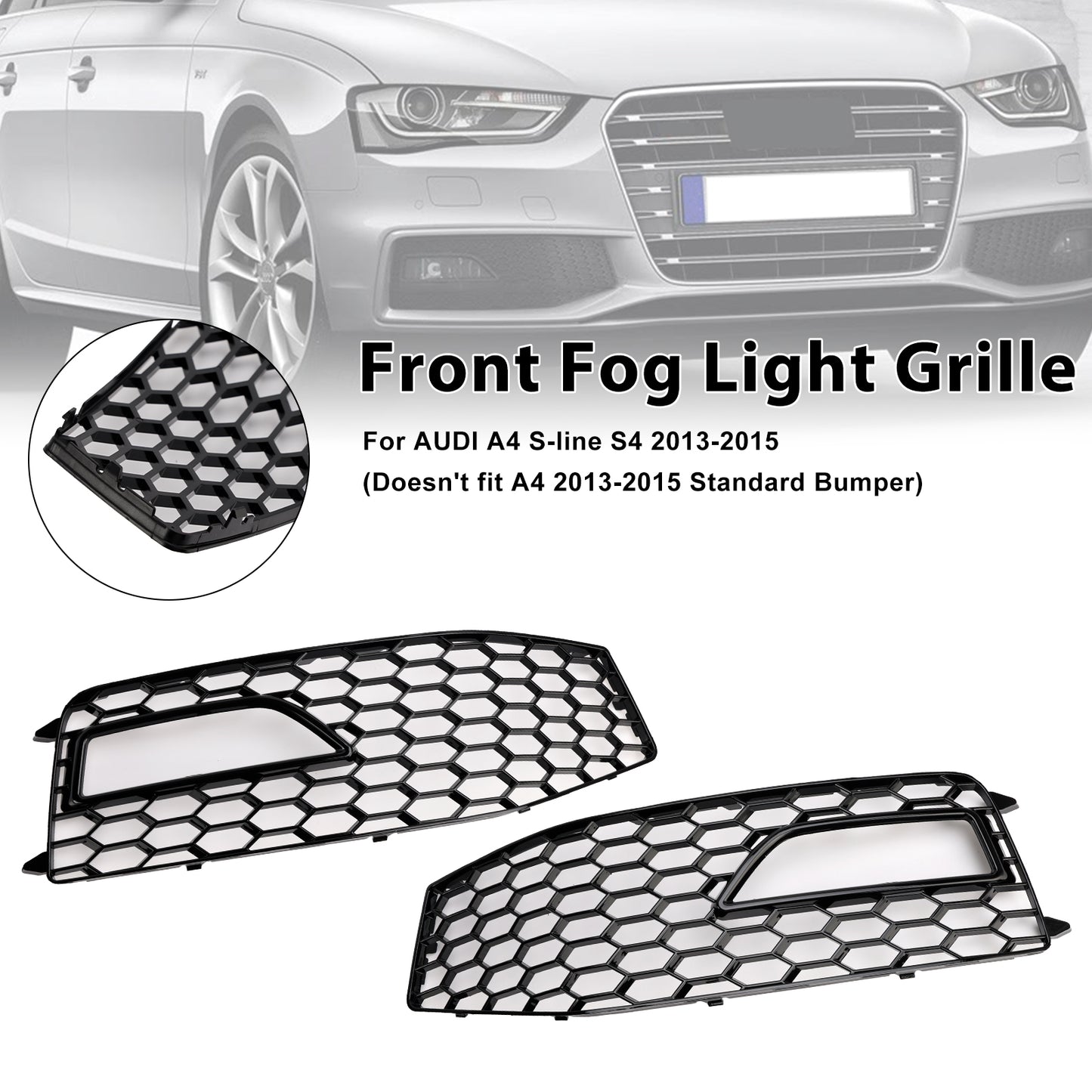 2PCS Bumper Fog Light Lamp Cover Grille Grill Fit Audi A4 S-line S4 2013-2015