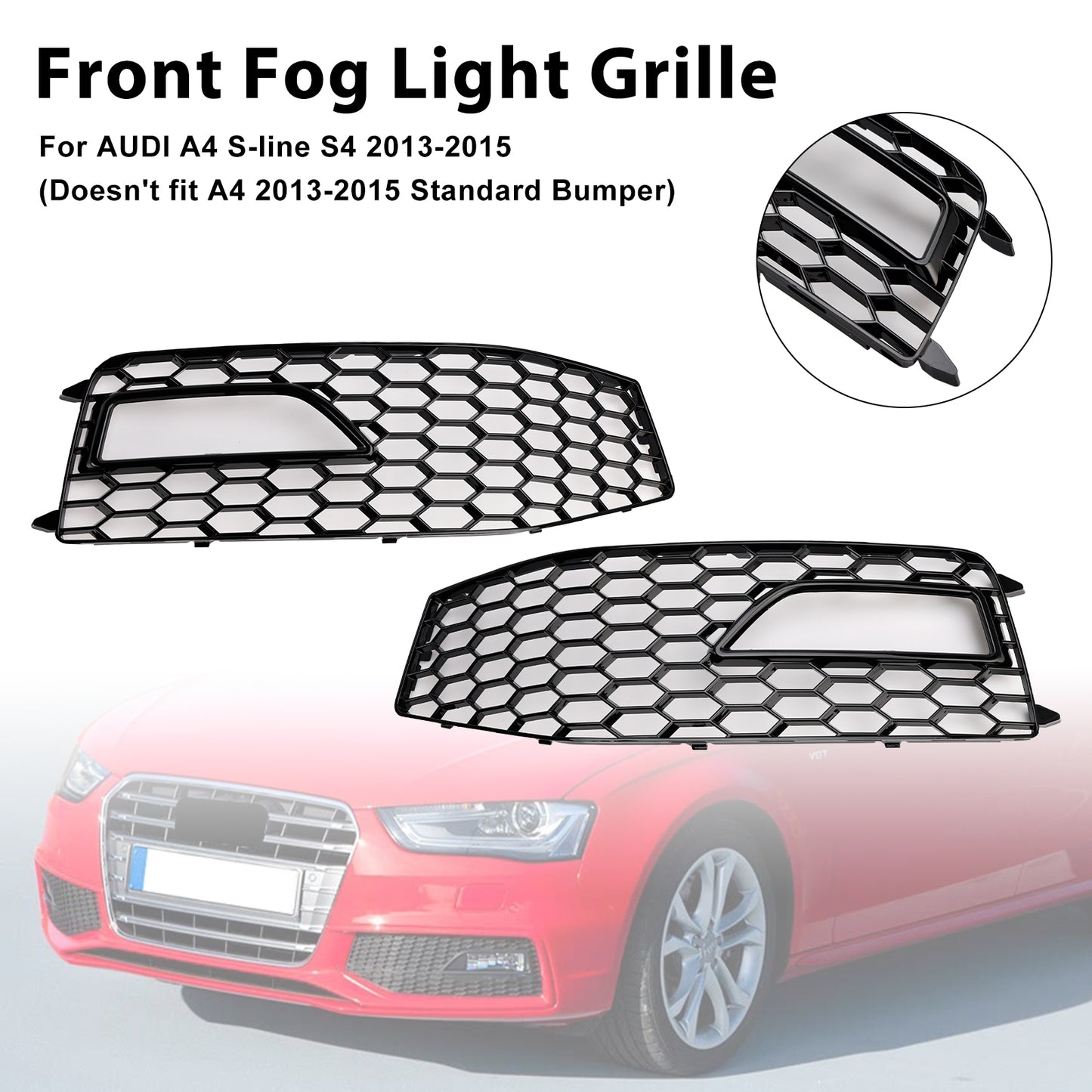 2PCS Bumper Fog Light Lamp Cover Grille Grill Fit Audi A4 S-line S4 2013-2015