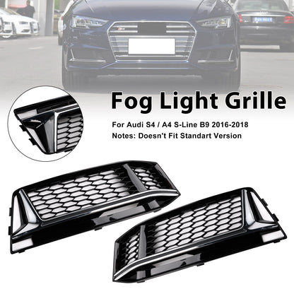 2PCS Fog Light Cover Grille Grill Fit AUDI A4 B9 S-Line S4 2016-2018