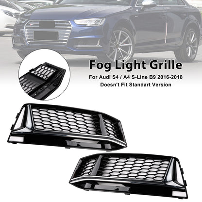 2PCS Fog Light Cover Grille Grill Fit AUDI A4 B9 S-Line S4 2016-2018