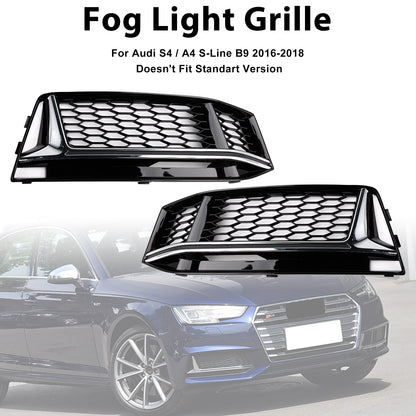 2PCS Fog Light Cover Grille Grill Fit AUDI A4 B9 S-Line S4 2016-2018